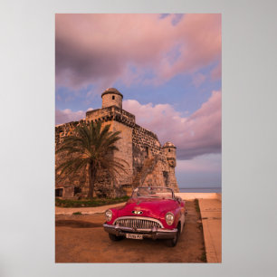 Red Classic Car, Cuba Poster