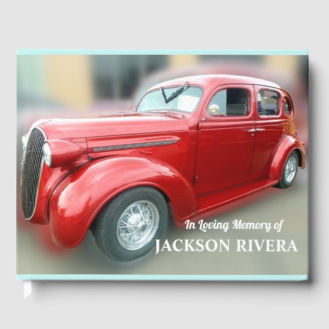Red Classic Car Memorial Guest Book (Front)