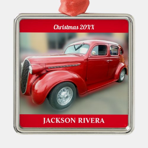 Red Classic Car Metal Ornament