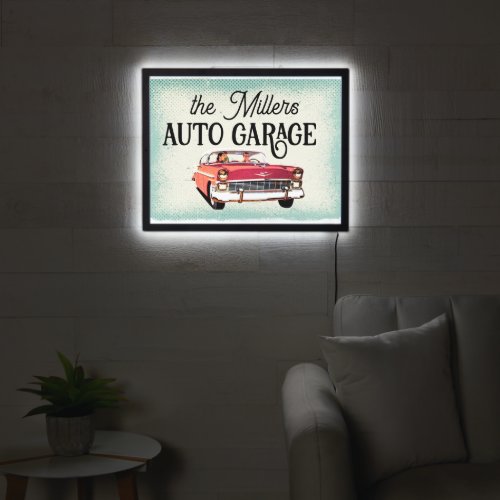 Red Classic Car  Monogram Garage Door Sign