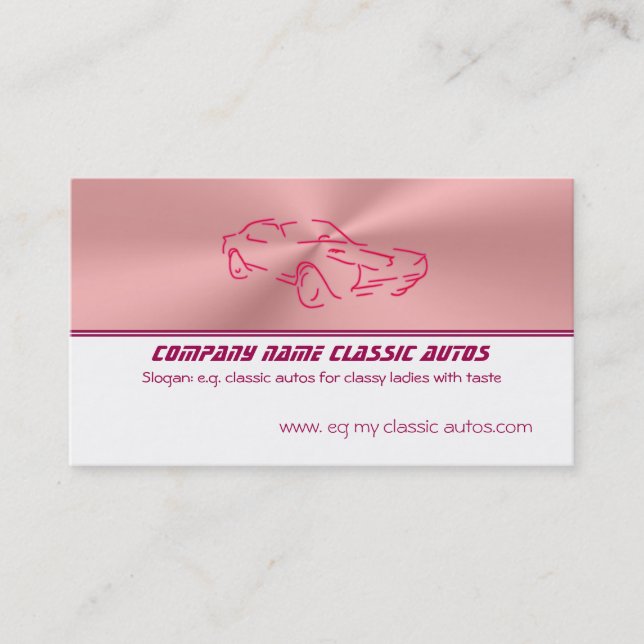 Red Classic Car template - Rose Pink and White Business Card (Front)