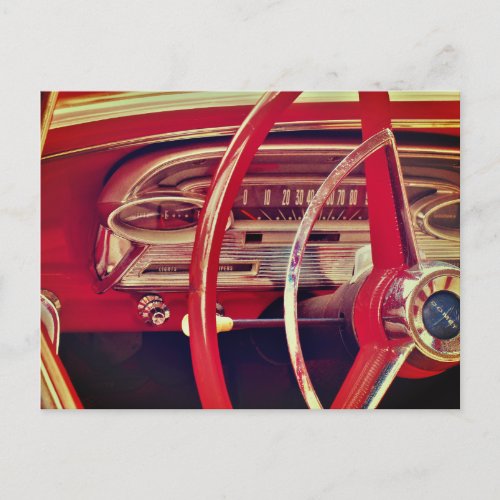 Red Classic Car Vintage Vehicle Dashboard Detail Postcard
