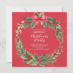 Red Classic Christmas Wreath Party Invitation