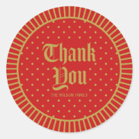 Red Classic Decorative Geometric Thank You Classic Round Sticker