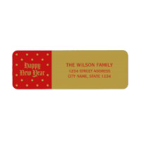 Red Classic Decorative Happy New Year Address Label