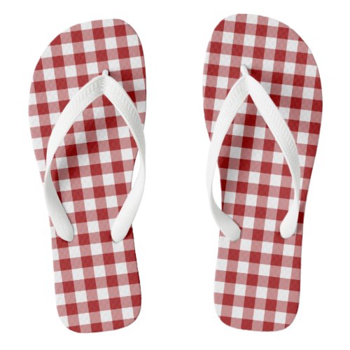 Red Classic Gingham Check Flip Flops Adult