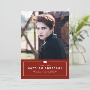 Red Classic Graduation Cap Photo Graduation Announcement