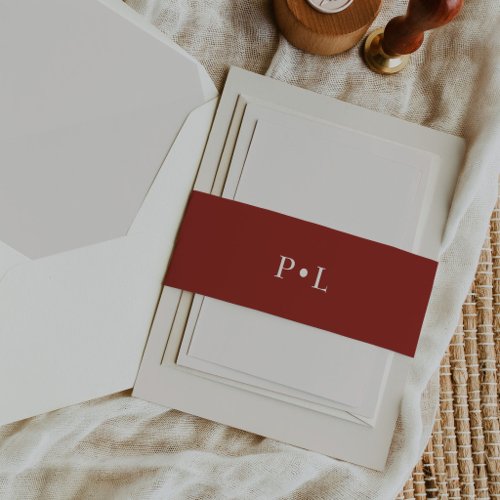 Red Classic Holiday Wedding | Monogram Invitation Belly Band