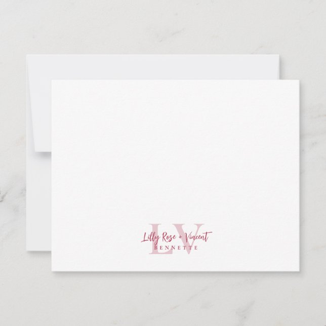 Red Classic Monogram Couple Custom Wedding Note Card (Front)