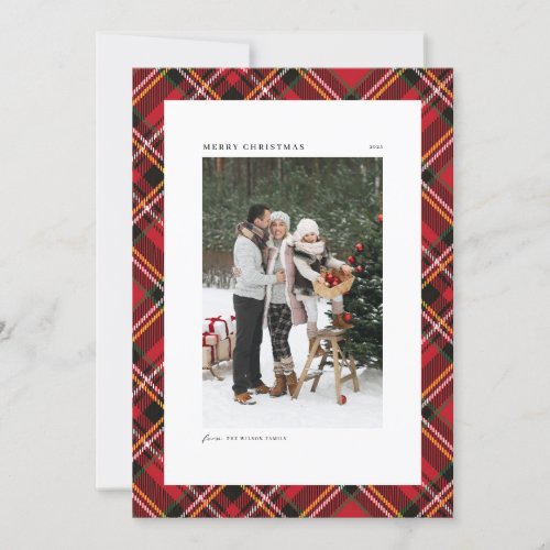 Red Classic Plaid Pattern Merry Christmas Photo Holiday Card