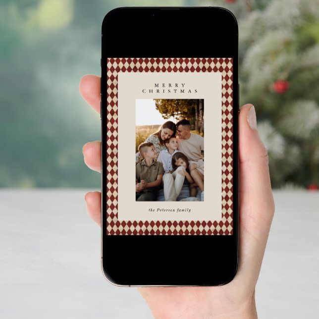 Red Classic Plaid Pattern Photo Holiday Card (Front Digital)