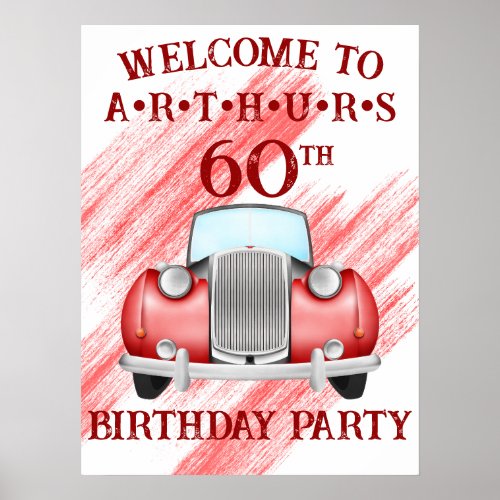 Red Classic Retro Car Vintage Watercolour Welcome Poster