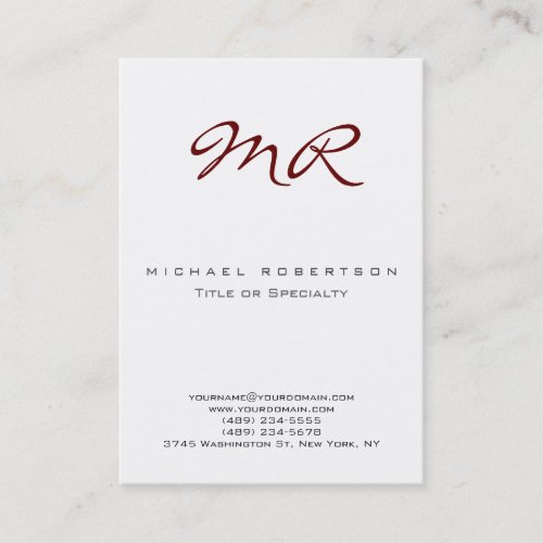 Red Classic Script Monogram Clean Business Card