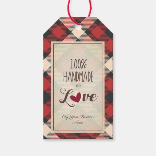 Red Classic Tartan Handmade with Love Quote Gift Tags