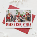 Red Classic Typography Photo Collage Christmas Holiday Card<br><div class="desc">Merry Christmas! Send your warm wishes this season with this customizable Christmas photo collage card. It features simple typography. Personalize by adding three photos,  names,  year and other details. This modern Christmas card is available in other colors and cardstock.</div>