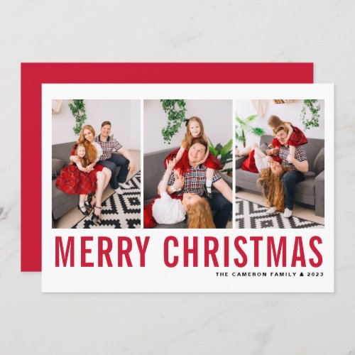 Red Classic Typography Photo Collage Christmas Holiday Card