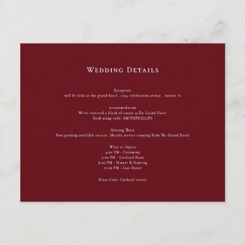 Red Classic Wedding Details Enclosure Card
