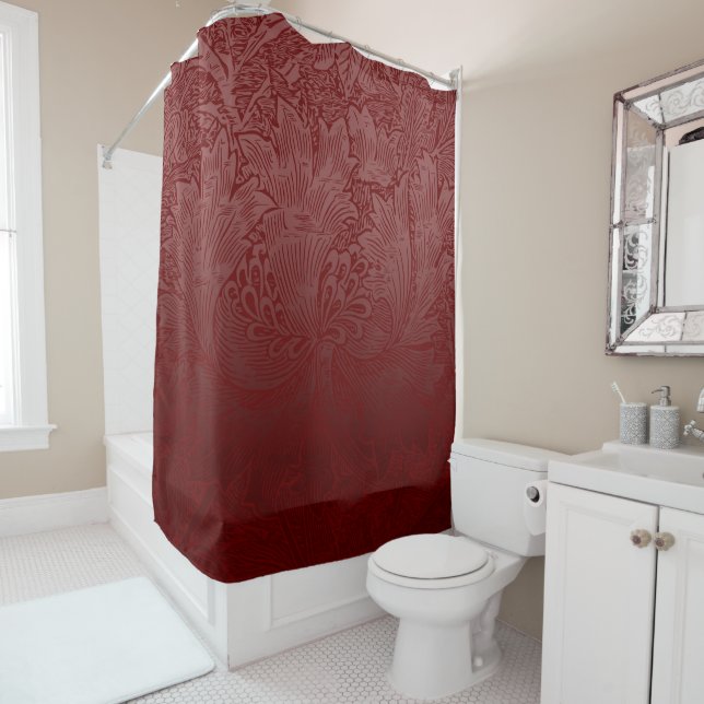 Red Classic William Morris Floral Shower Curtain (In Situ)