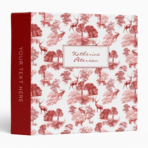 Red Classical French Country Toile Deer   3 Ring Binder