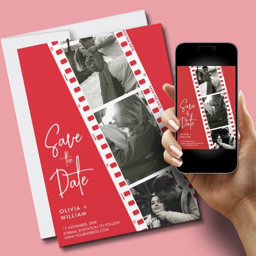 Red classy trendy modern photo booth save the date