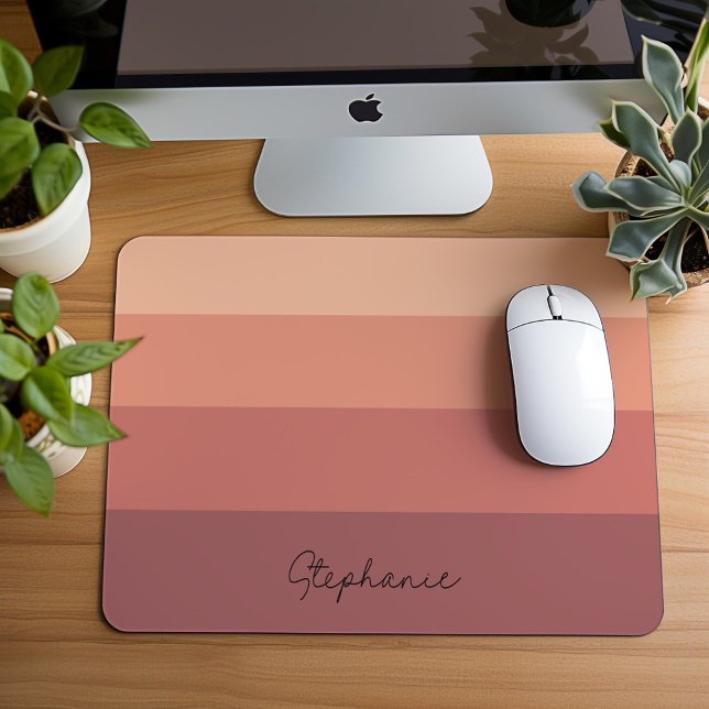 Red Clay Striped Minimalist Design With Name Mouse Pad (Creator Uploaded)