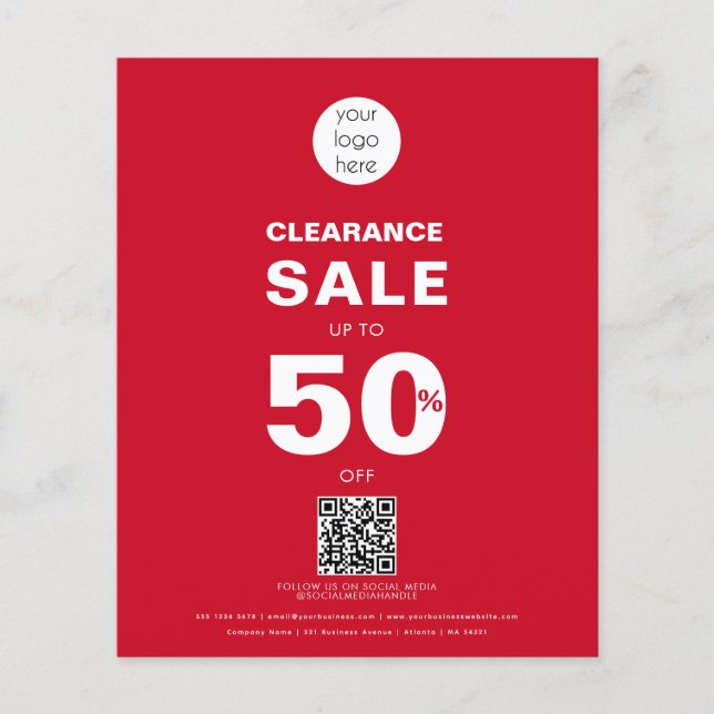 Red Clearance Sale Shop Retail Business Logo Flyer (Front)