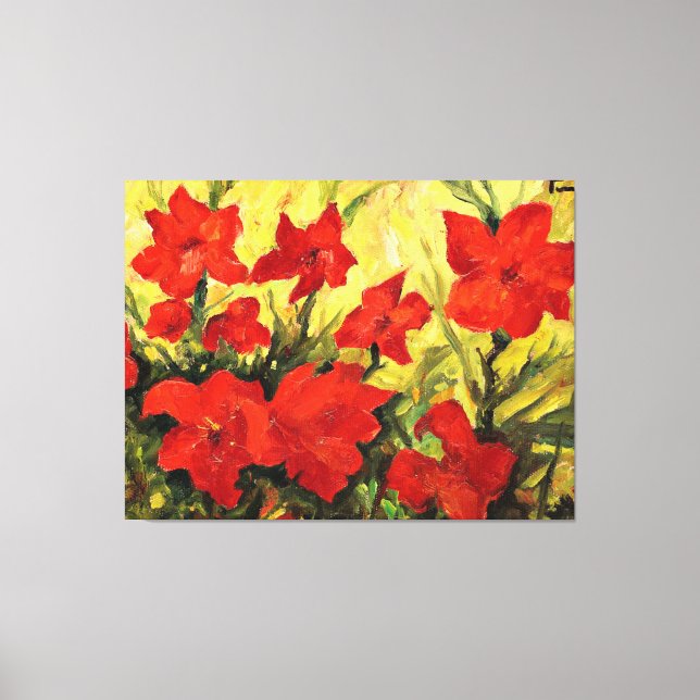 Red Clematis, Bold Red Floral Painting Canvas Print (Front)