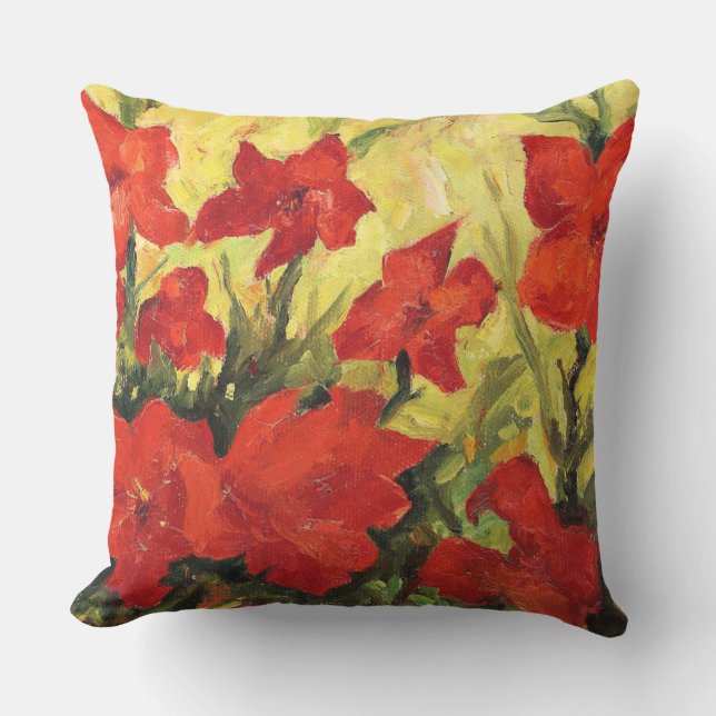 Red Clematis, Bold Red Floral Painting Throw Pillow (Front)