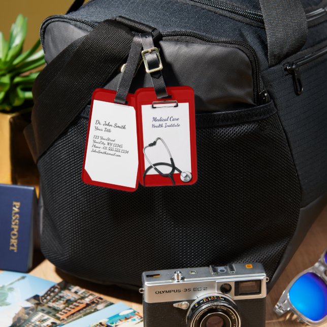 Red Clipboard Medical with Stethoscope Luggage Tag (Front & Back)