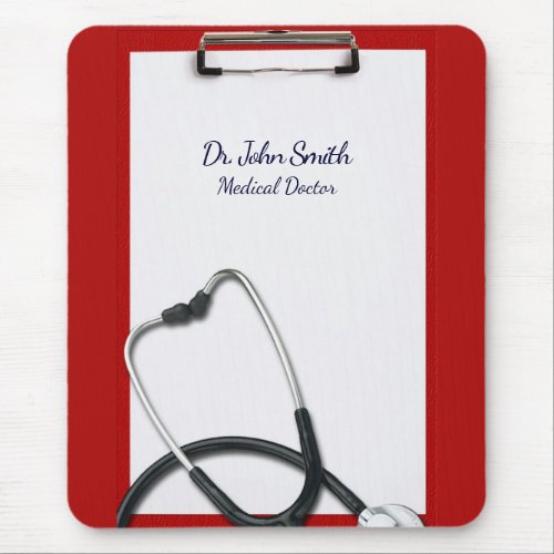 Red Clipboard with Stethoscope Medical Mouse Pad