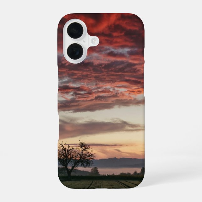 Red Clouds Sunset Tree Green fields Iphone Case (Back)