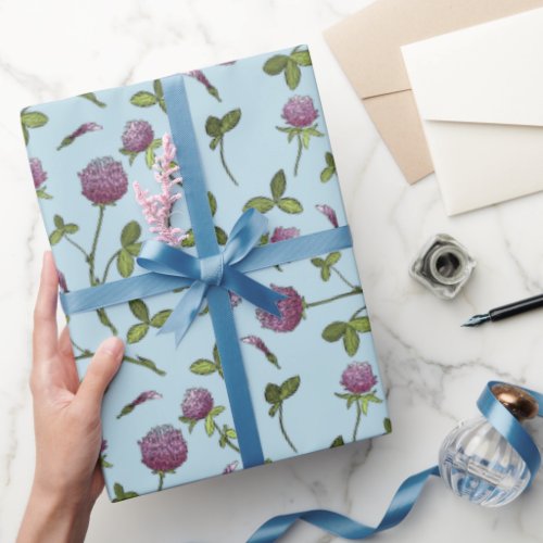 Red Clover Blue Baby Shower Wrapping Paper