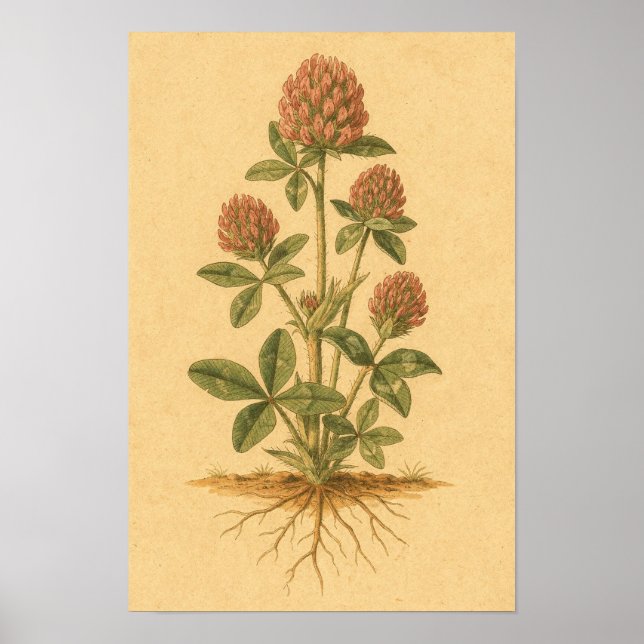 Red Clover Botanical Study – 12 x 18 Poster (Front)