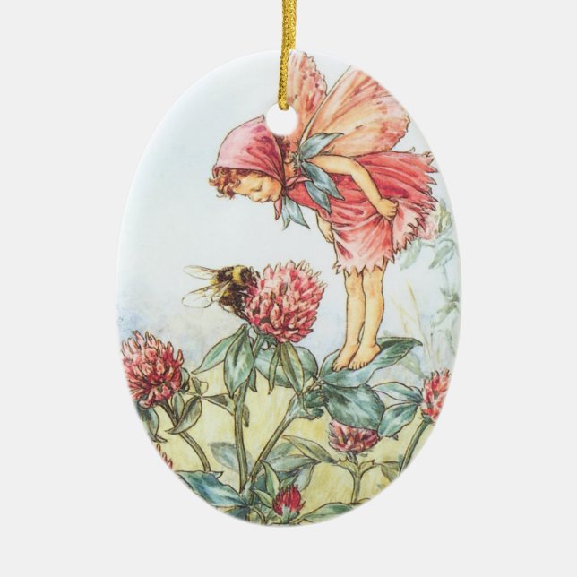 Red Clover Fairy Ceramic Ornament (Front)
