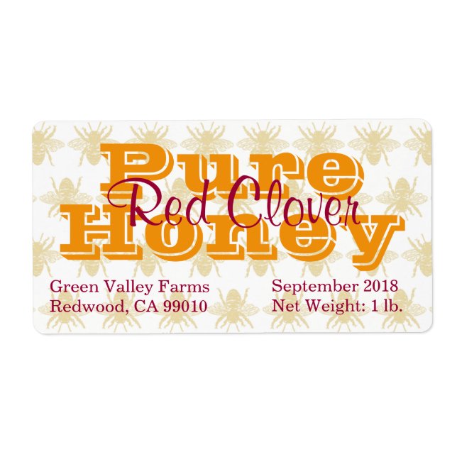 Red Clover Honey Jar Label (Front)