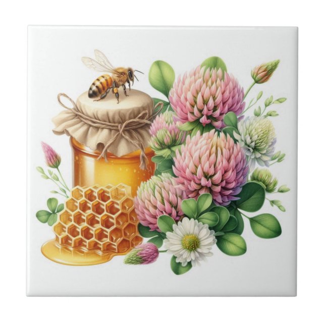 Red Clover Honey Sweet Bee Ceramic Tile (Front)