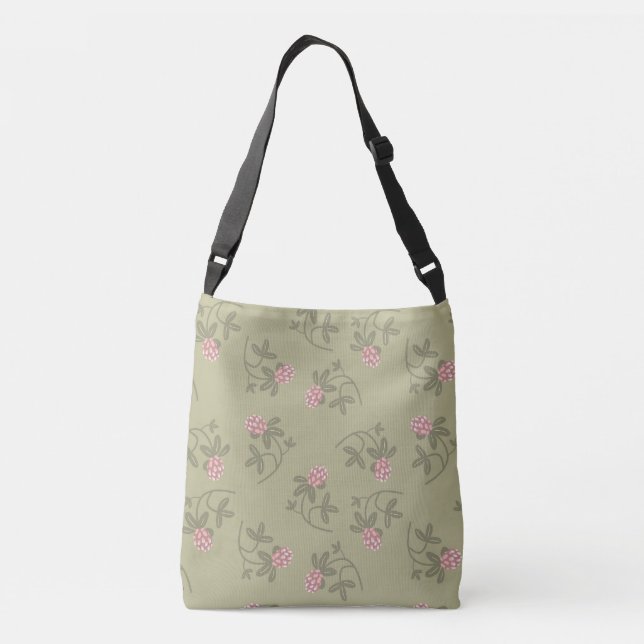 Red clover pattern earth green pink crossbody bag (Back)