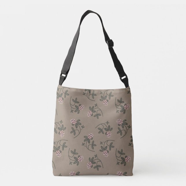 Red clover pattern muted colors crossbody bag (Back)