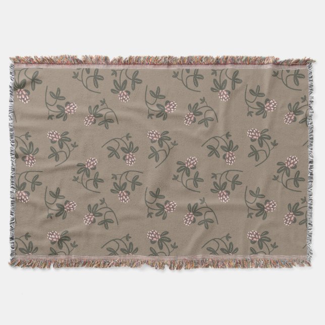 Red clover pattern muted colors throw blanket (Front)