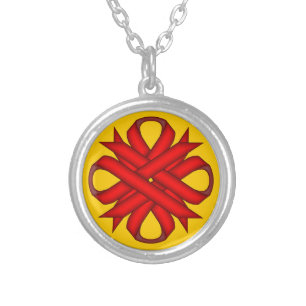 Red Clover Ribbon by Kenneth Yoncich Silver Plated Necklace