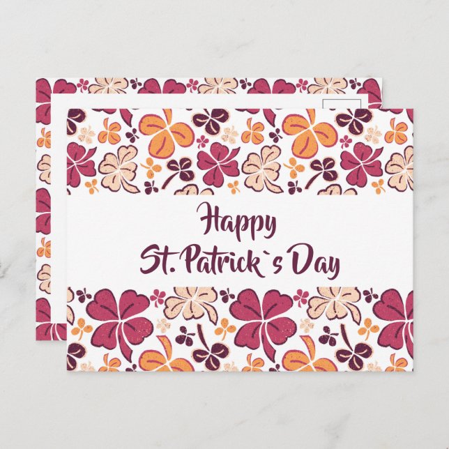 Red Clover Shamrock Pattern St. Patrick`s Day Postcard (Front/Back)