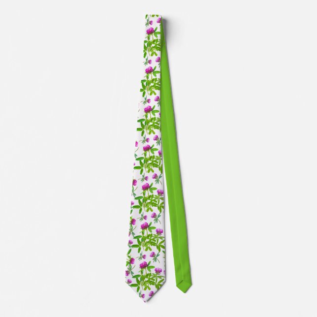 Red Clovers on White Neck Tie (Front)