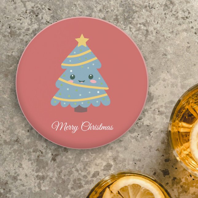 Red Coaster with Kawaii Christmas Tree (Red Coaster with Kawaii Christmas Tree)