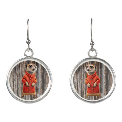 Red Coat Meerkat Dangle Earrings