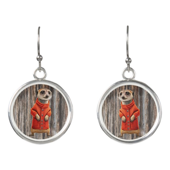 Red Coat Meerkat Dangle Earrings (Front)