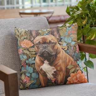 Red Coated French Bulldog Frenchie in a Garden Throw Pillow