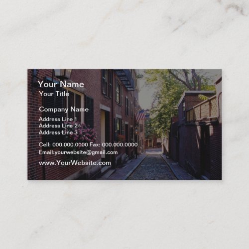 Red Cobblestone Acorn Street flowers Business Cards
