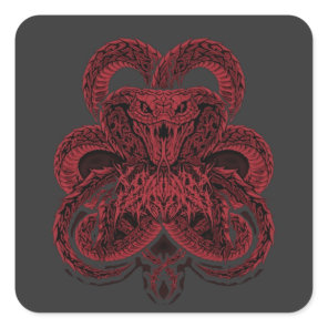 Red Cobra Art Deco Snake Illustration Square Sticker