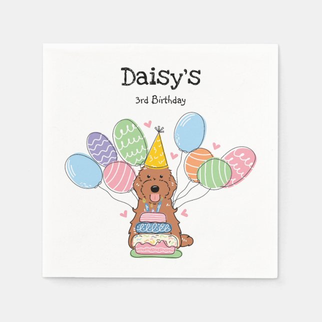 Red Cockapoo Cavapoo Birthday Party Paper Napkins (Front)
