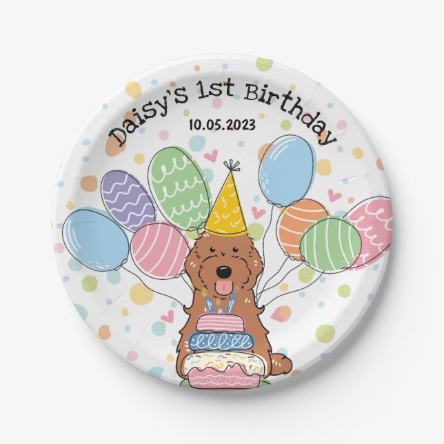 Red Cockapoo Cavapoo Dog Birthday  Paper Plates (Front)